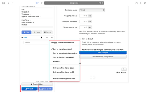 advanced settings on Octopi