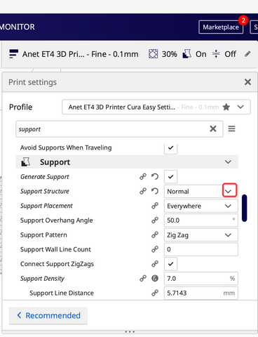 cura tree support