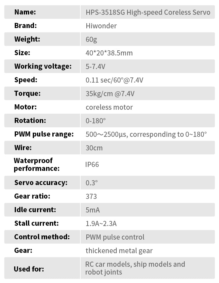 Hiwonder HPS-3518SG 35kg Coreless Digital Servo Metal Gear and Waterpo