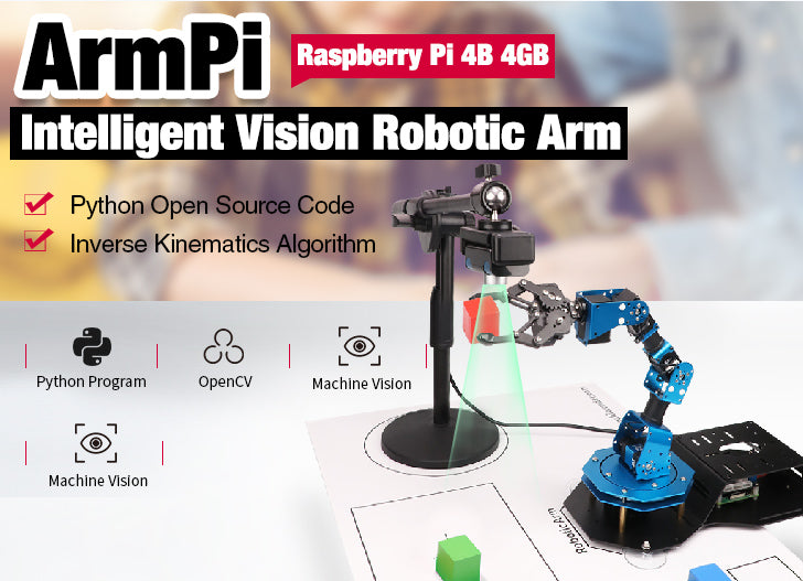 ArmPi Hiwonder Raspberry Pi 4B (4GB) AI Vision Robotic Arm with Python