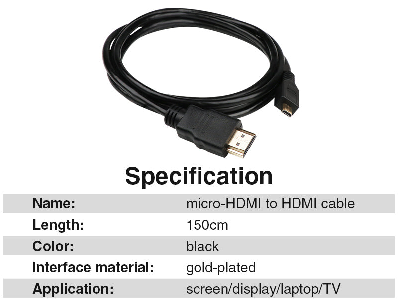 Micro-HDMI to HDMI Adapter Cable for Raspberry 4B 1.5M 4K Data Tran – Hiwonder