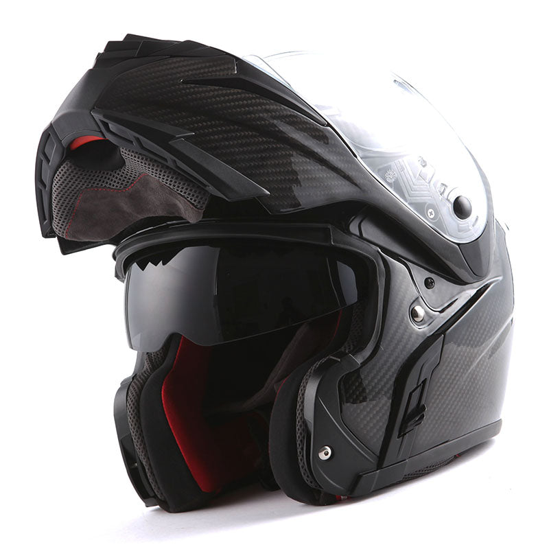 MARS Genuine Carbon Fiber Motorcycle Modular Flip up Full Face Helmet Dual Visor: HB-B1