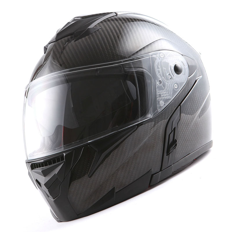 MARS Genuine Carbon Fiber Motorcycle Modular Flip up Full Face Helmet Dual Visor: HB-B1