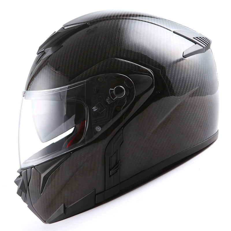 MARS Genuine Carbon Fiber Motorcycle Modular Flip up Full Face Helmet Dual Visor: HB-B1