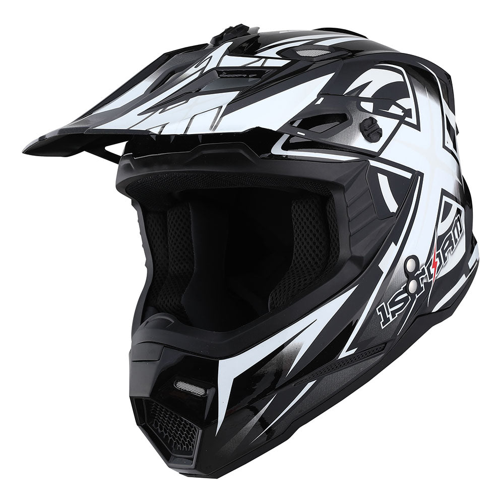 1Storm Adult Motocross Helmet BMX MX ATV Dirt Bike Helmet HF801 Racing Style + Goggles + Skeleton Glove Bundle