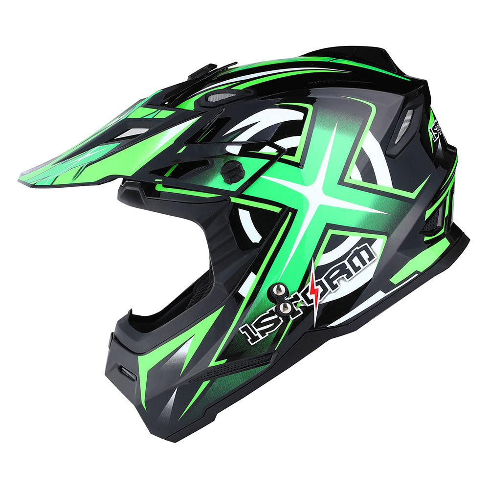 1Storm Adult Motocross Helmet BMX MX ATV Dirt Bike Helmet HF801 Racing Style + Goggles + Skeleton Glove Bundle