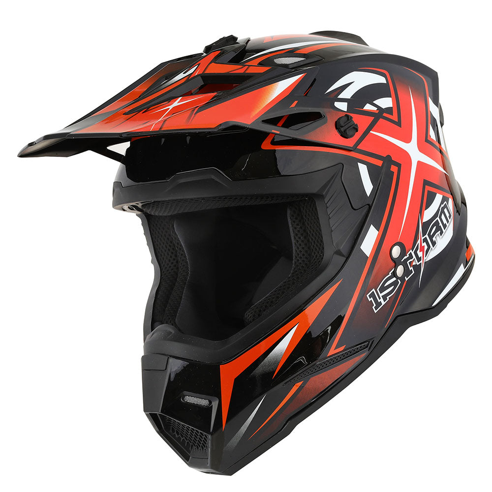 1Storm Adult Motocross Helmet BMX MX ATV Dirt Bike Helmet HF801 Racing Style + Goggles + Skeleton Glove Bundle