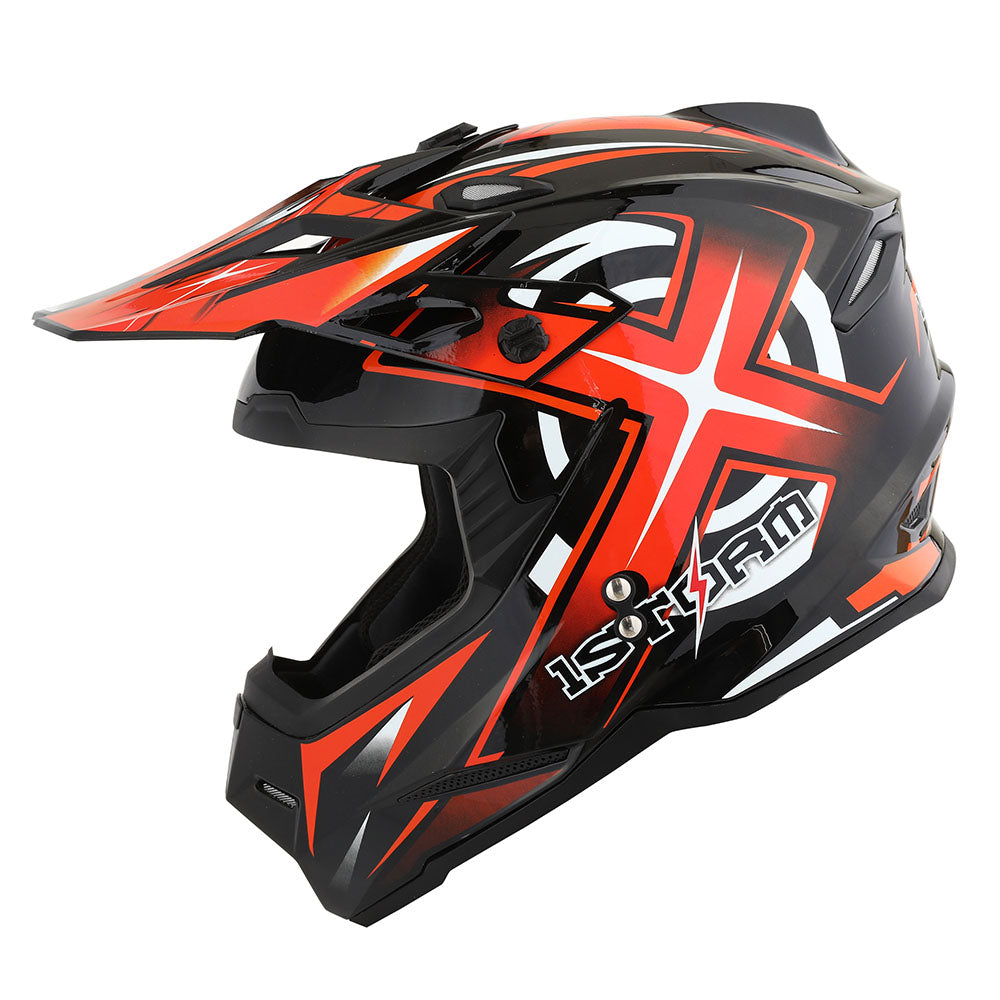 1Storm Adult Motocross Helmet BMX MX ATV Dirt Bike Helmet HF801 Racing Style + Goggles + Skeleton Glove Bundle