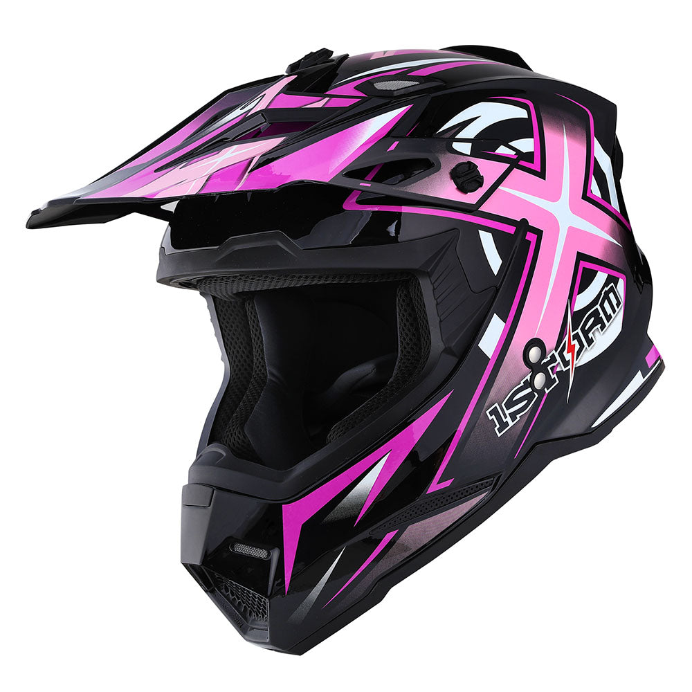 1Storm Adult Motocross Helmet BMX MX ATV Dirt Bike Helmet HF801 Racing Style + Goggles + Skeleton Glove Bundle