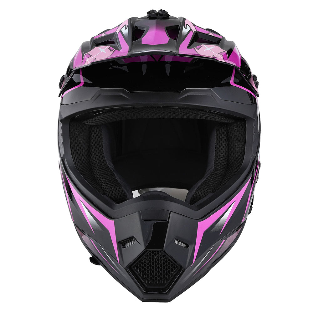 1Storm Adult Motocross Helmet BMX MX ATV Dirt Bike Helmet HF801 Racing Style + Goggles + Skeleton Glove Bundle