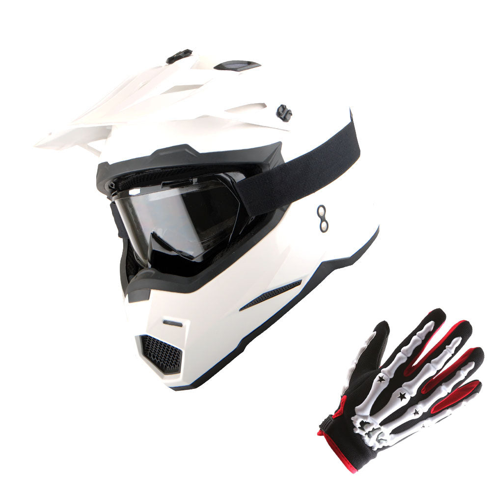 1Storm Adult Motocross Helmet BMX MX ATV Dirt Bike Helmet HF801 Racing Style + Goggles + Skeleton Glove Bundle