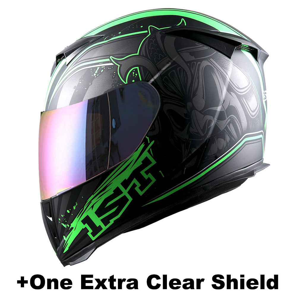 1Storm Motorcycle Full Face Helmet Skull King + One Extra Clear Shield: HJK311