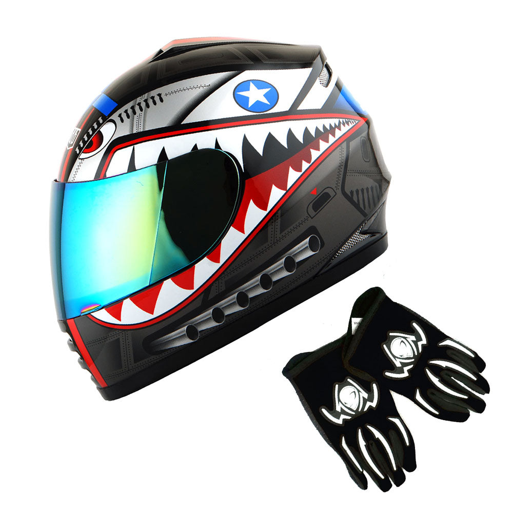 1Storm Youth Kids Motorcycle Full Face Helmet Street Bike BMX MX + MG Youth Glove Bundle