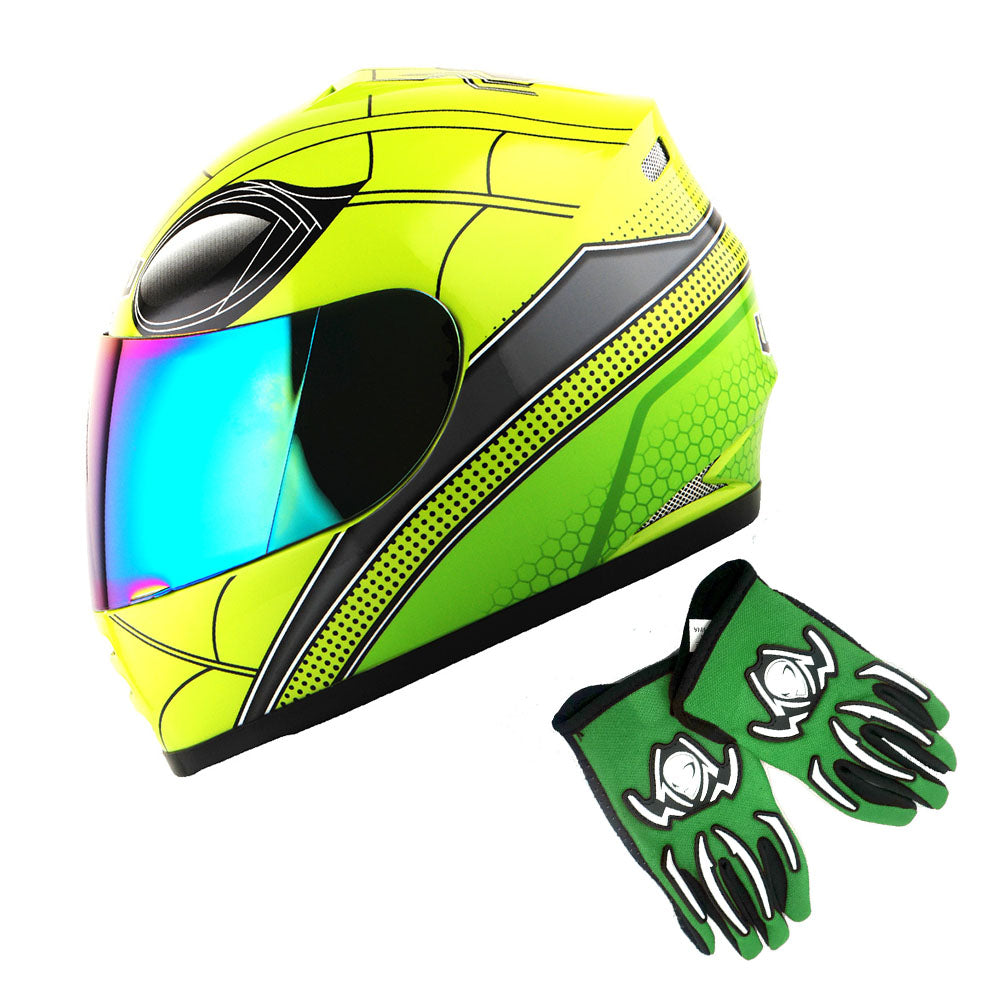 1Storm Youth Kids Motorcycle Full Face Helmet Street Bike BMX MX + MG Youth Glove Bundle