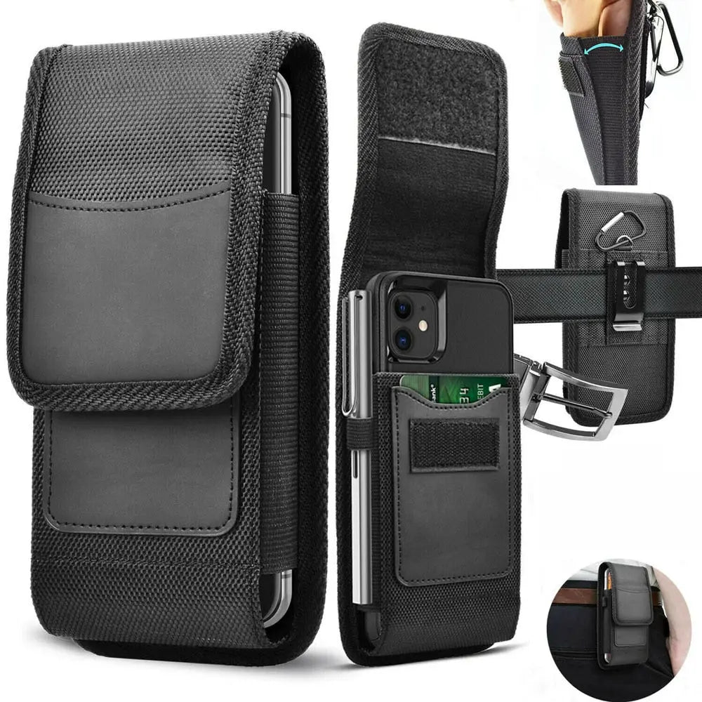 Black Nylon Cell Phone Holster - Universal Tactical Extra Large Heavy Duty Nylon Cell Phone Holster for iPhone, Samsung, Oppo, Redmi, Huawei, Xiaomi, Vivo, Lenovo, LG