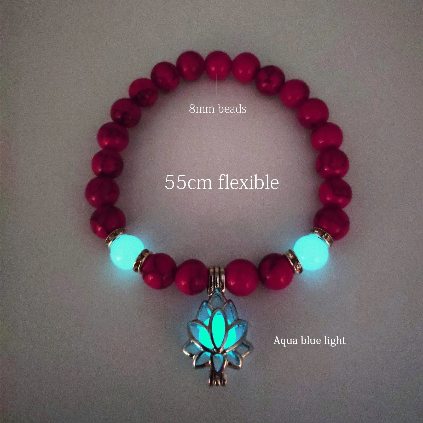 Caged Lotus Charm Glow In The Dark Bead Bracelet - Turquoise Bead Bracelet