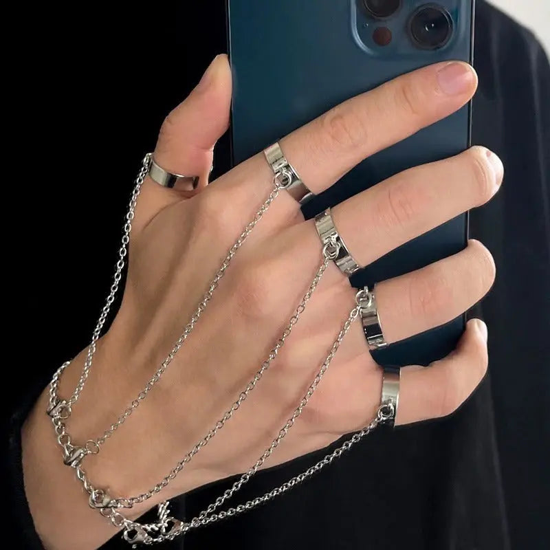 Chain Ring Bracelet Set - Adjustable Ring Chain Hand Accessories