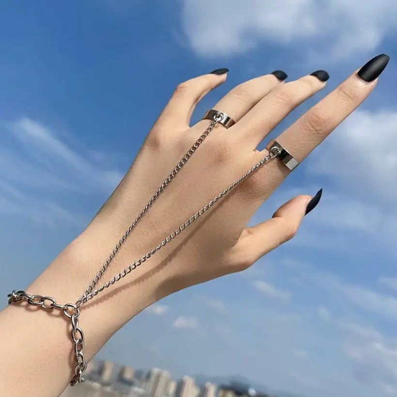 Chain Ring Bracelet Set - Adjustable Ring Chain Hand Accessories