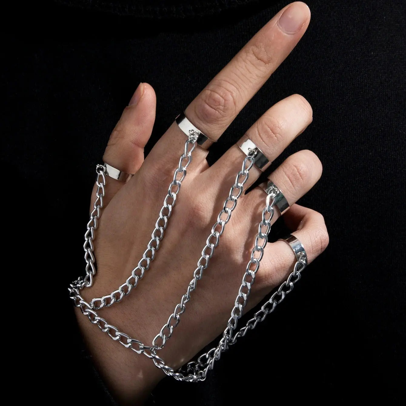 Chain Ring Bracelet Set - Adjustable Ring Chain Hand Accessories