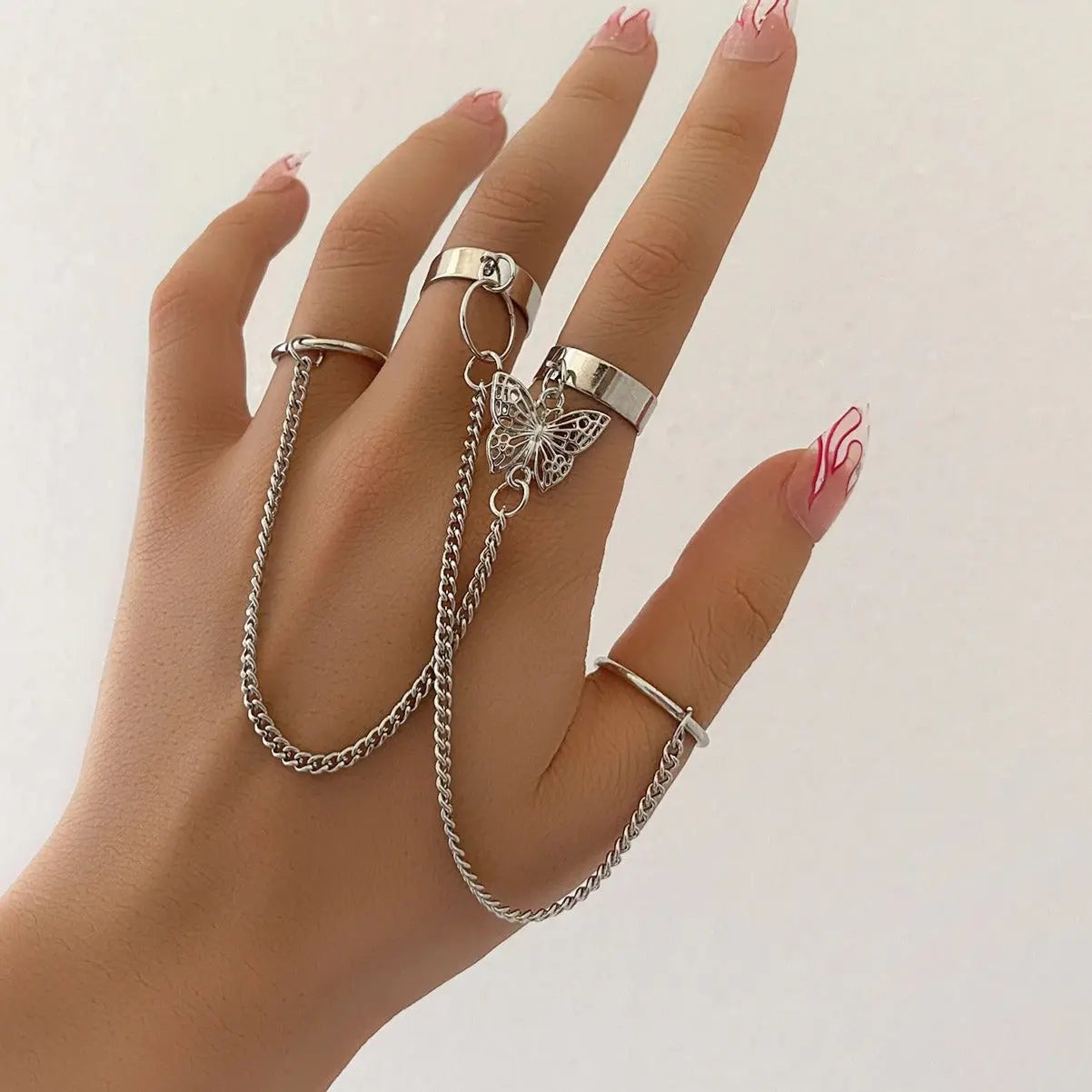 Chain Ring Bracelet Set - Adjustable Ring Chain Hand Accessories