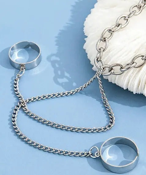 Chain Ring Bracelet Set - Adjustable Ring Chain Hand Accessories