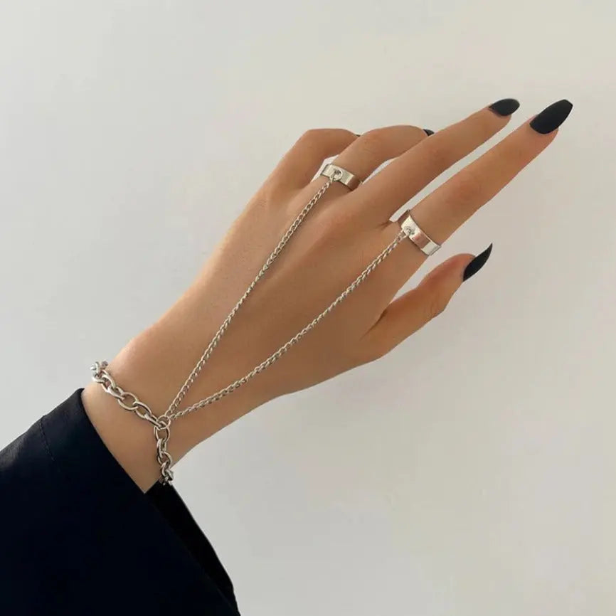 Chain Ring Bracelet Set - Adjustable Ring Chain Hand Accessories