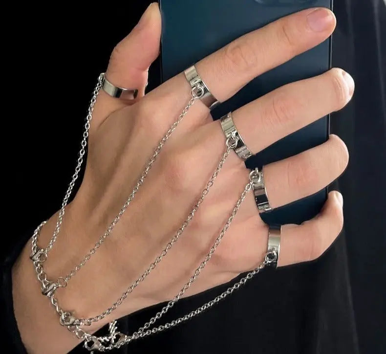 Chain Ring Bracelet Set - Adjustable Ring Chain Hand Accessories