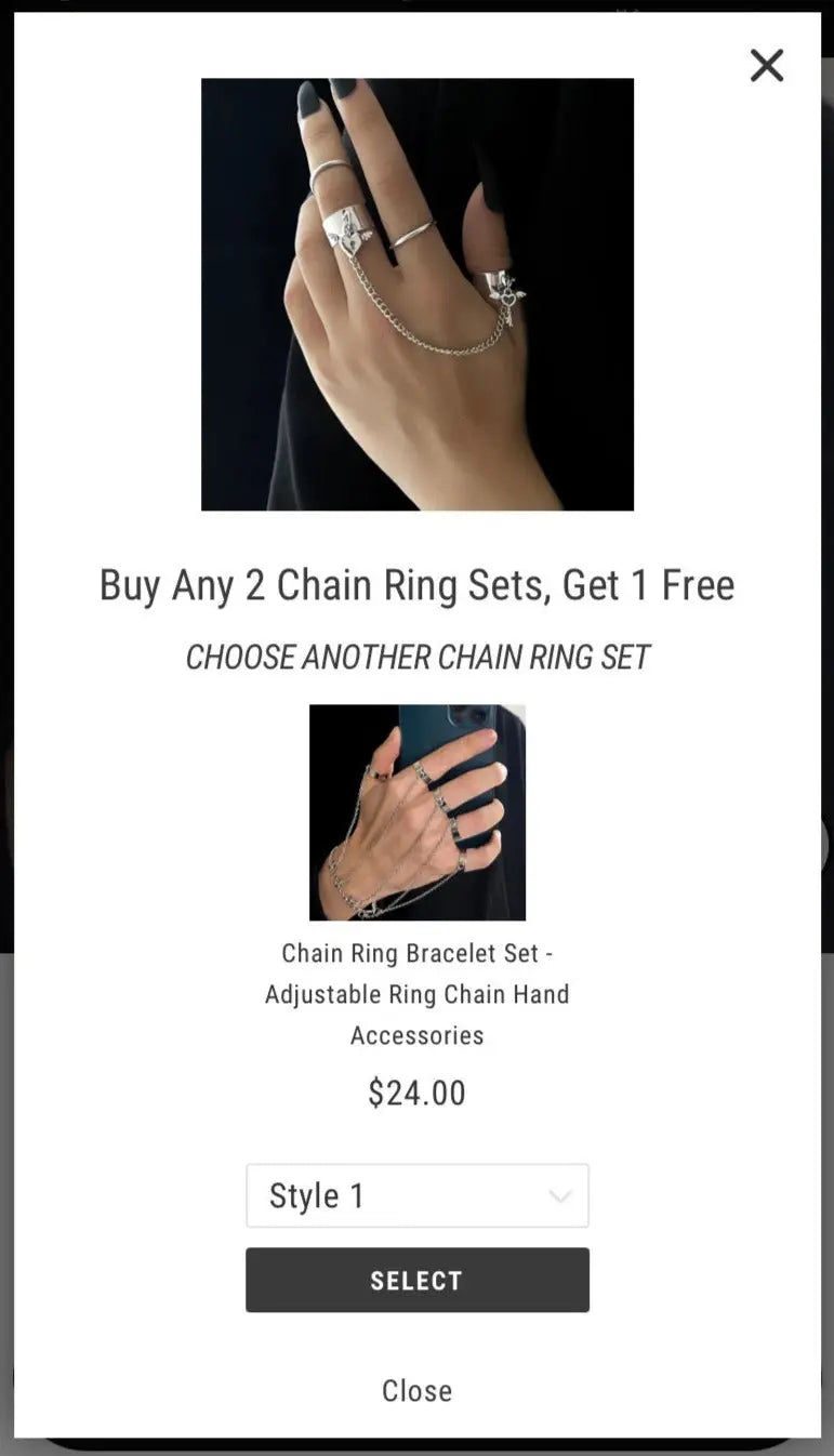 Chain Ring Bracelet Set - Adjustable Ring Chain Hand Accessories