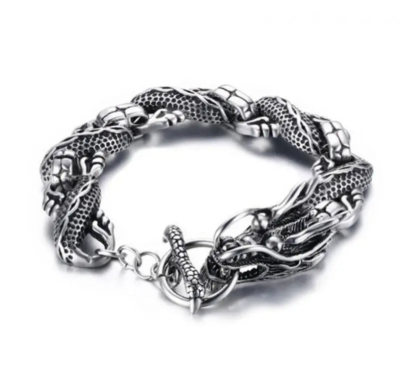 Cyber Dragon - Retro Cyberpunk, Dragon Bracelet with Dragon Head, Mens Gothic Bracelet, Metal Dragon Art