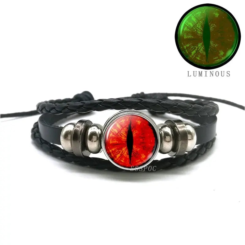 Dark Evil Dragon Eye Bracelet - Glow In The Dark Leather Gothic Bracelet