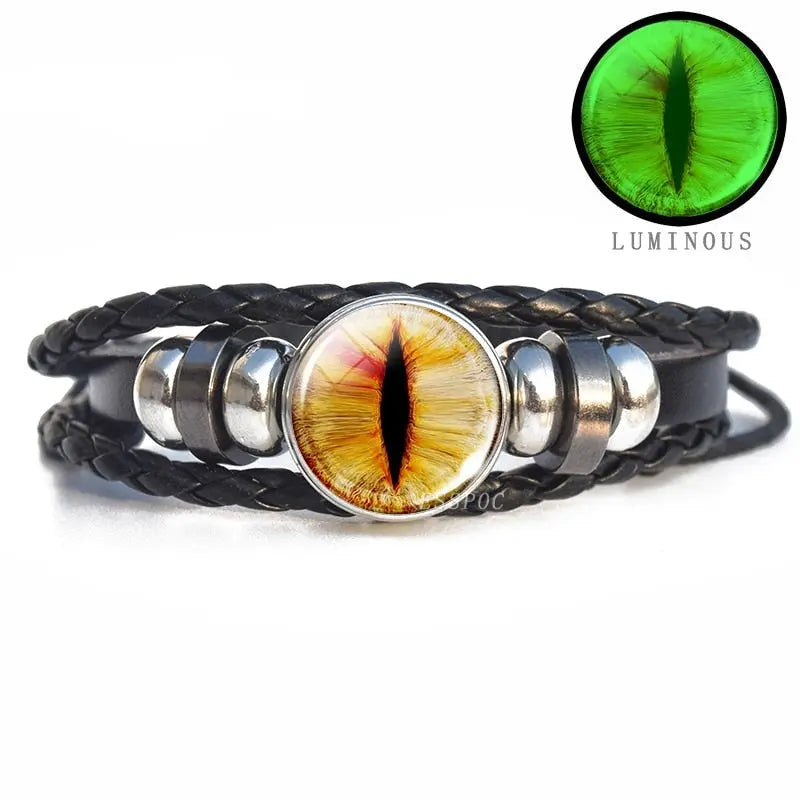 Dark Evil Dragon Eye Bracelet - Glow In The Dark Leather Gothic Bracelet
