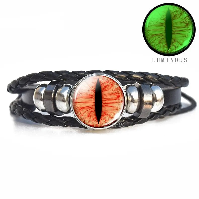 Dark Evil Dragon Eye Bracelet - Glow In The Dark Leather Gothic Bracelet