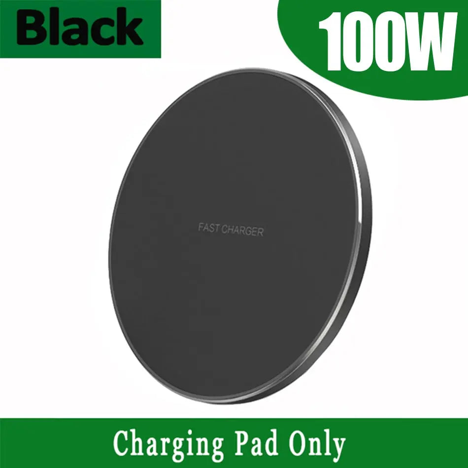 Fast Wireless Phone Charger - 100W Charger with Indicator, Black Charging Pad With Light Up LED Rim for iPhone 11, 12, 13, 14, Pro, Pro Max, Plus, SE Samsung Galaxy Xiaomi Google Pixel