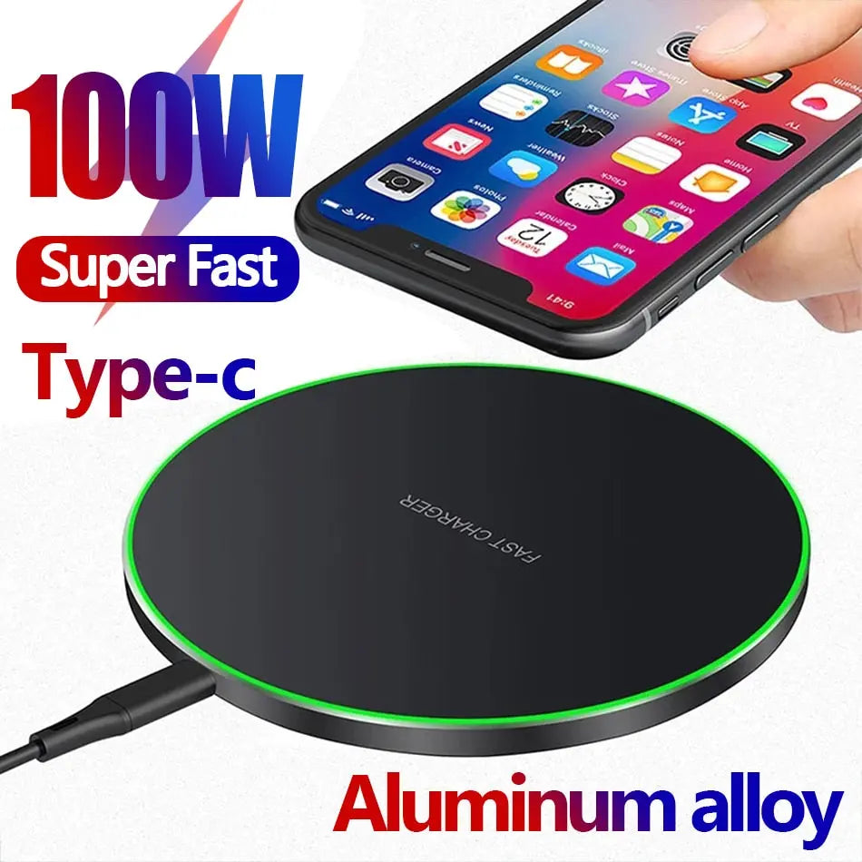 Fast Wireless Phone Charger - 100W Charger with Indicator, Black Charging Pad With Light Up LED Rim for iPhone 11, 12, 13, 14, Pro, Pro Max, Plus, SE Samsung Galaxy Xiaomi Google Pixel