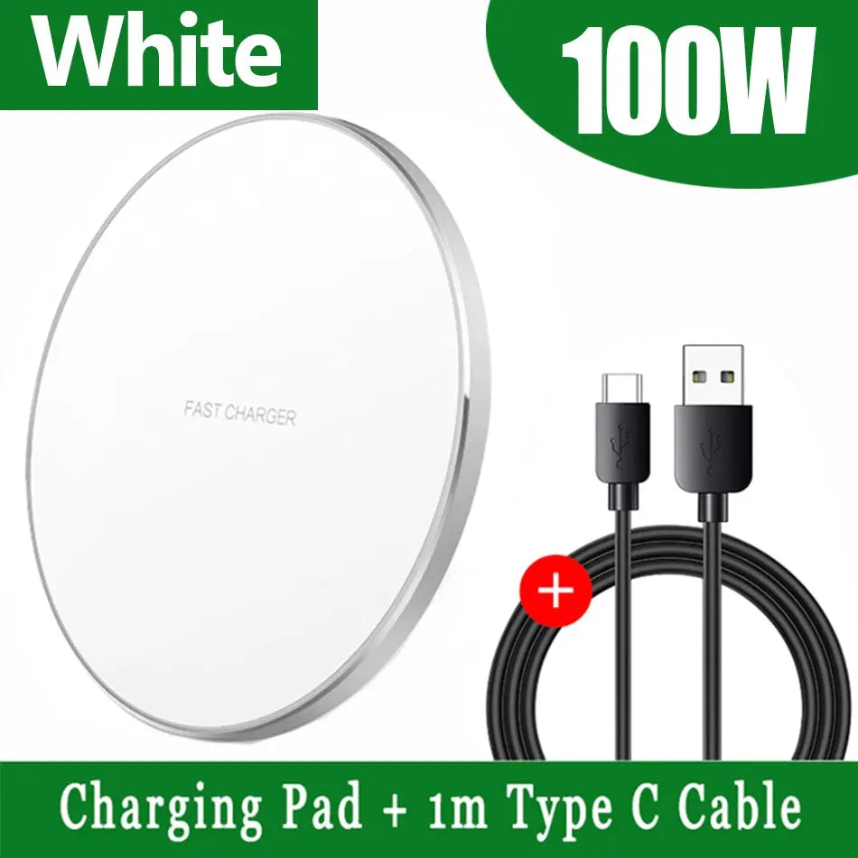 Fast Wireless Phone Charger - 100W Charger with Indicator, Black Charging Pad With Light Up LED Rim for iPhone 11, 12, 13, 14, Pro, Pro Max, Plus, SE Samsung Galaxy Xiaomi Google Pixel