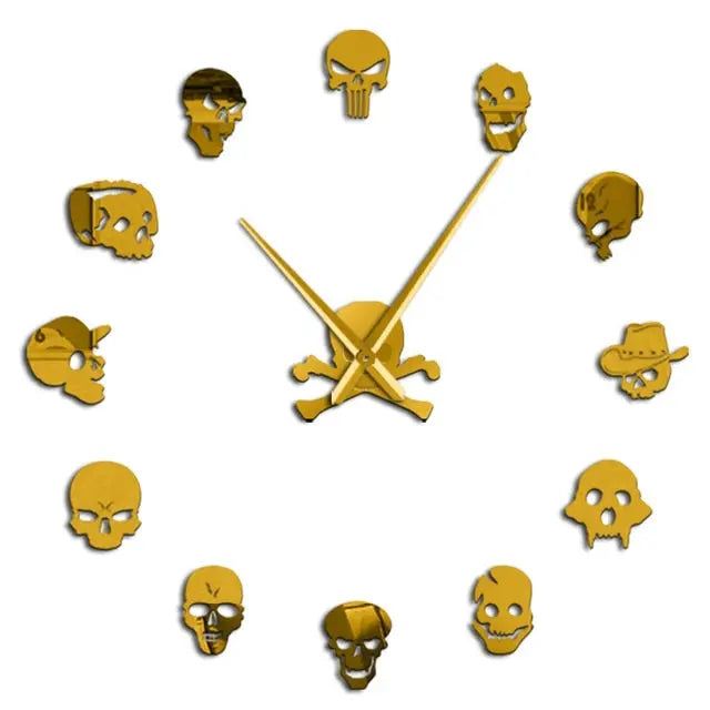 Giant Frameless DIY Skull Clock Set - 13 Piece Horror Wall Art Home Decoration, Skull and Crossbones Needle Hand