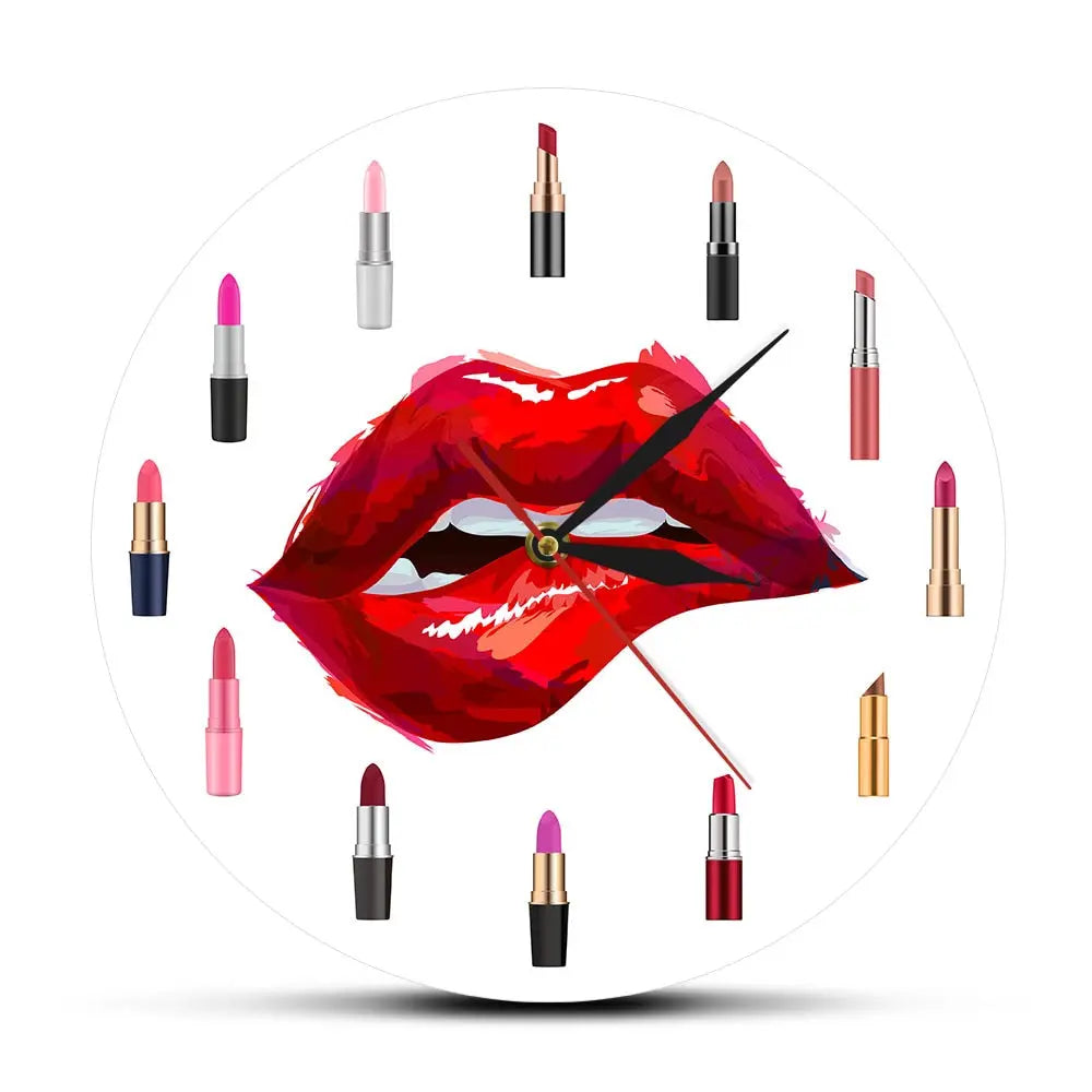 Lip Service - Red Lipstick Makeup Art Wall Clock Decoration