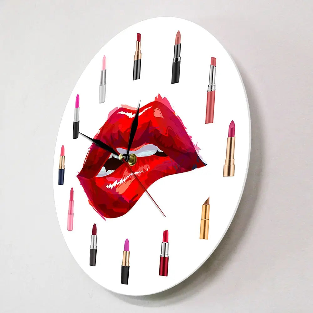 Lip Service - Red Lipstick Makeup Art Wall Clock Decoration