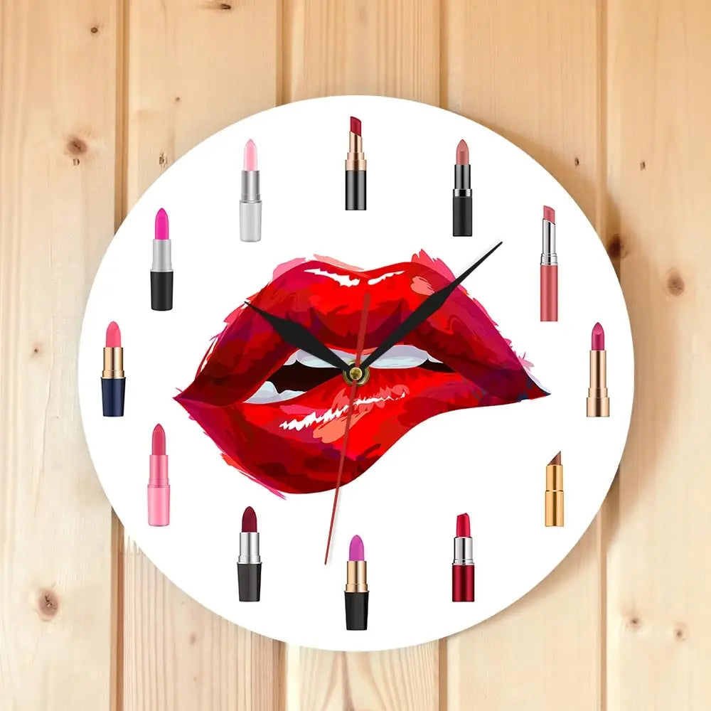 Lip Service - Red Lipstick Makeup Art Wall Clock Decoration
