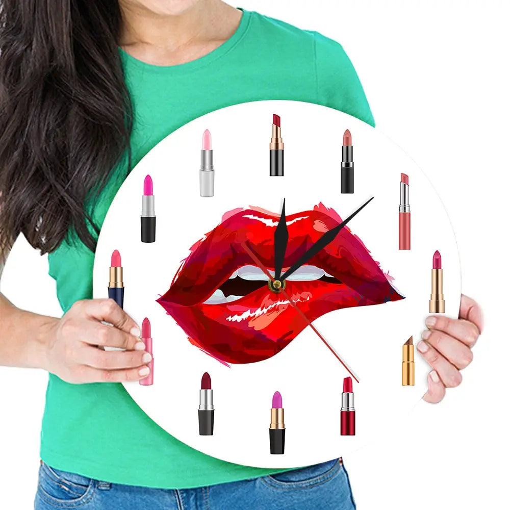 Lip Service - Red Lipstick Makeup Art Wall Clock Decoration