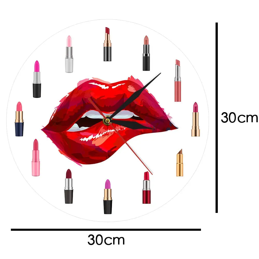 Lip Service - Red Lipstick Makeup Art Wall Clock Decoration