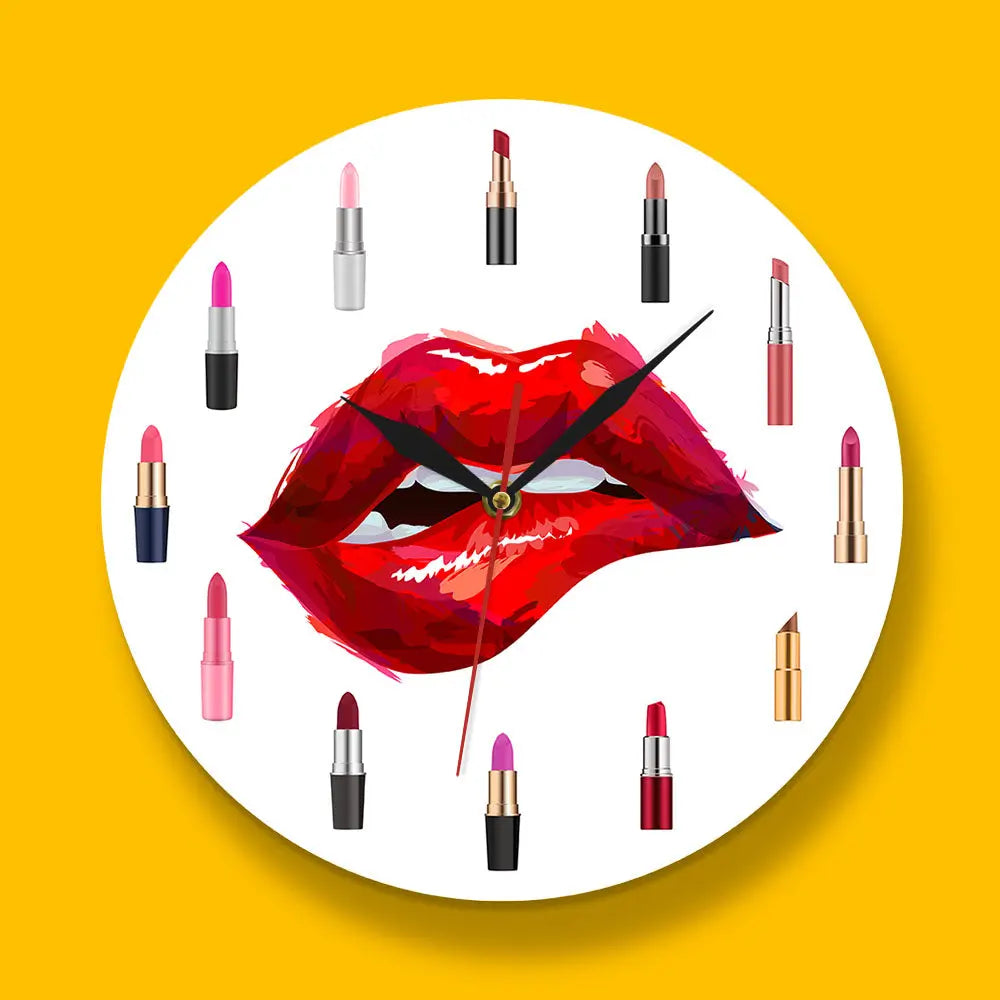 Lip Service - Red Lipstick Makeup Art Wall Clock Decoration
