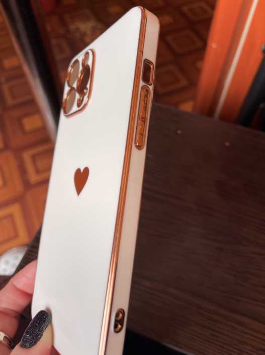 Pastel Phone Case with Gold Heart - Solid Plating Phone Case, Shiny iPhone Case with Gold Heart