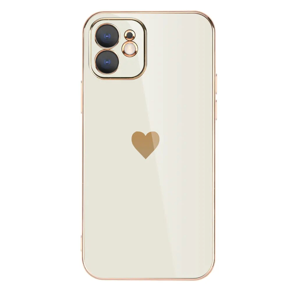 Pastel Phone Case with Gold Heart - Solid Plating Phone Case, Shiny iPhone Case with Gold Heart