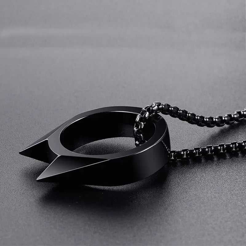 2-Piece Spike Ring Survival Ring Glass Breaker Ring Window Breaker Ring Black Stainless Steel Ring