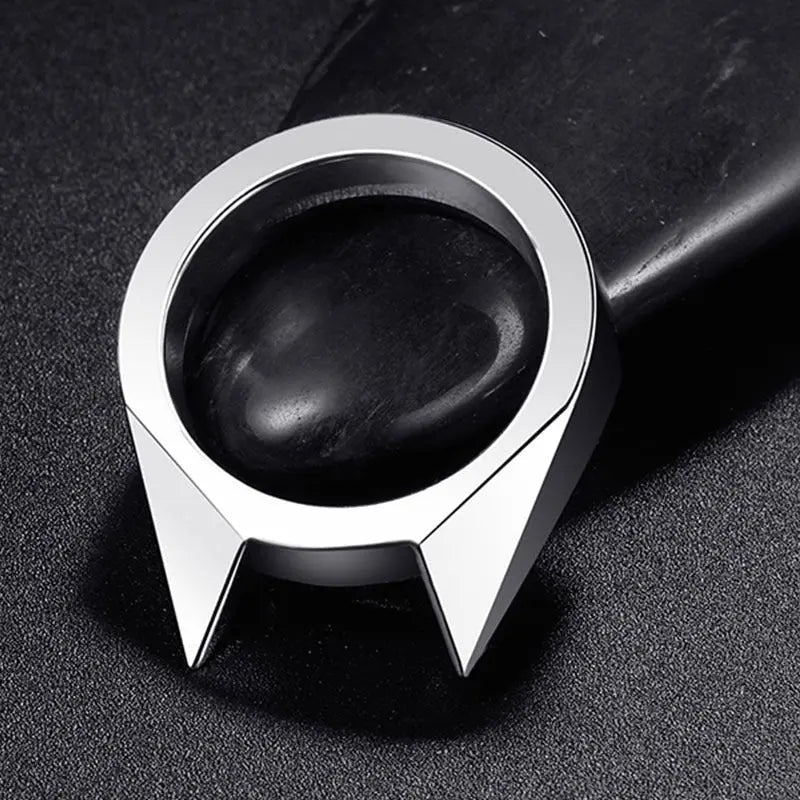 2-Piece Spike Ring Survival Ring Glass Breaker Ring Window Breaker Ring Black Stainless Steel Ring