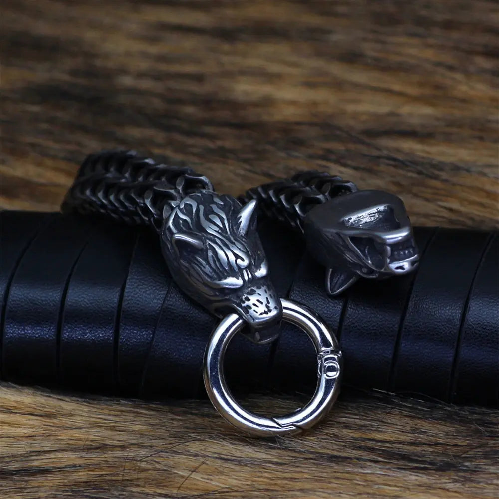 Skoll & Hati Bracelet - Vintage Stainless Steel Wolf Bracelet Viking Bracelet for Men