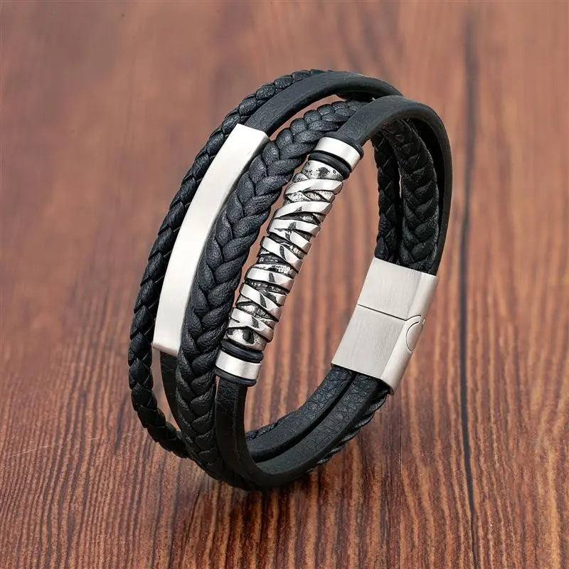 Valknut Bracelet Leather Viking Bracelet for Men - Braided Leather Bracelet for Men