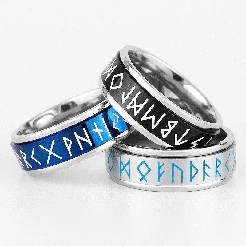 Viking Runic Ring - Mens Spin Rings Glow In the Dark Rings for Men