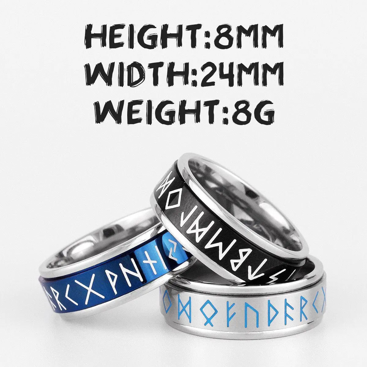 Viking Runic Ring - Mens Spin Rings Glow In the Dark Rings for Men